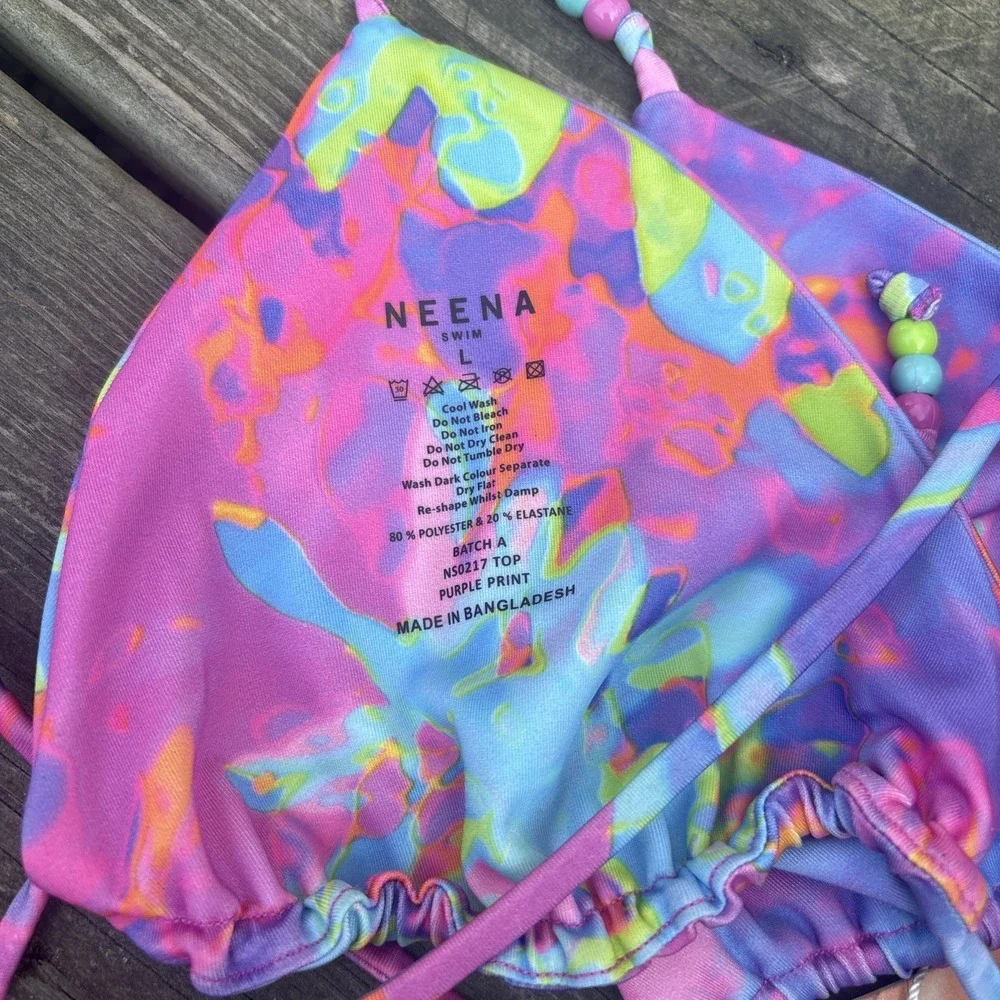 NWT Neena Triangle Bikini String Top Large Batch A Purple Print